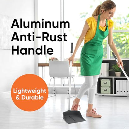 Silicone Dust Pan with Handle Lobby Dustpan with Long Handle Stand Up Dustpan, 35" Aluminum Long Handle, by Superio - style: Dustpan