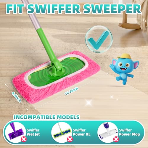 6 Pack Reusable Mop Pads Compatible with Swiffer Sweeper Mop, Washable Wet Pads Refill, Dry Sweeping Cloths, Microfiber Pads for Mopping Floors (Green, Pink) - color: Green, Pink