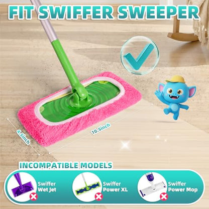 6 Pack Reusable Mop Pads Compatible with Swiffer Sweeper Mop, Washable Wet Pads Refill, Dry Sweeping Cloths, Microfiber Pads for Mopping Floors (Green, Pink) - color: Green, Pink