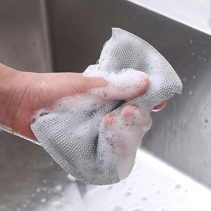 Non-Scratch Sponge Scrubber for Kitchen Utensils–Durable Scrub Sponge with Steel Wire, Reusable Dishwashing Scrubber (Pack-10)
