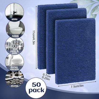 Hoolerry 100 Pcs Heavy Duty Scouring Pads Non Scratch Household Scrub Pads for Cleaning Reusable Pan Scrubber Anti Grease Scrubbing Pads for Dish Kitchen Metal Grills, 4.3 x 3 x 0.3 in (Blue) - color: Blue