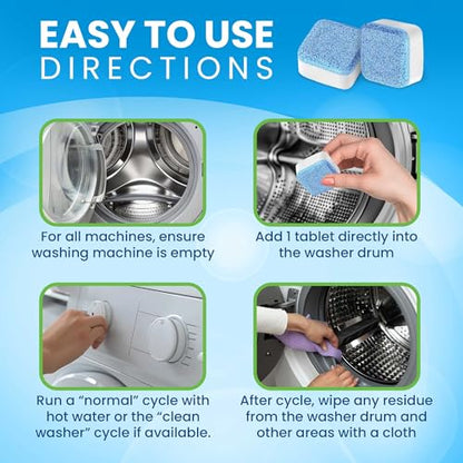 Washing Machine Cleaner Tablets 48 Pack – Deep Cleaning Descaler for HE, Front & Top Load Washers – Septic Safe, Eco-Friendly Freshener, Helps Maintain a Clean Drum – 24 Month Supply - size: 1 Count (Pack of 48)