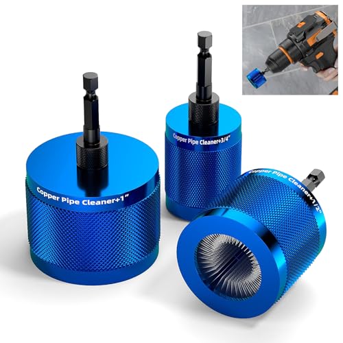 BURMONG 3 Pcs Copper Pipe Cleaner Drill Set (1/2" 3/4" 1") - Metal Tube Cleaning Brushes for Power - Professional Plumbing Tools for Copper Pipes & Tubes - Heavy-Duty Drill Attachment for Plumbers