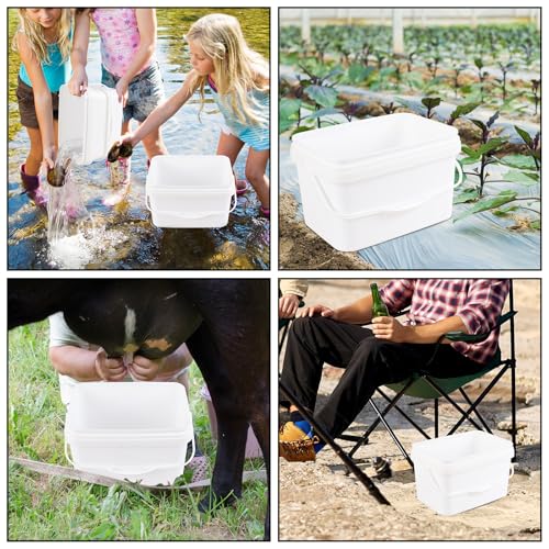 4 Pcs 3 Gallon Plastic Rectangular Bucket with Lid and Handle, White | Carry Handle, Leak-Proof Seal, Multi-Purpose Storage Pail, for Food Liquid Dry Goods ﻿ ﻿ - size: 3 gallon, style: Rectangular