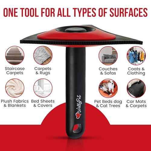 Triangle Pet Hair Remover with 3 Cleaning Modes- Innovative Dog Hair Remover for Car, Clothes, Carpet, & Furniture- Ergonomic Lint Remover for Couch- Pet Fur Remover Tool- Pet Hair Detailer for Car