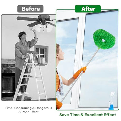 Ceiling Fan Cleaner Duster Reusable Microfiber Ceiling Fan Blade Cleaner Removable Duster with Extension Pole Adjusts 13 to 49.7 Inch for Cleaning Walls Bookshelves Furniture Door Window Top (Green) - color: Green