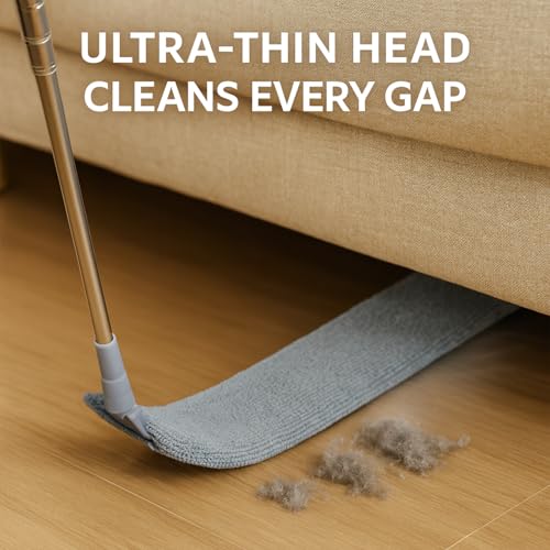 Flat Gap Dust Cleaner with Extendable Pole, Bafezoze Retractable Under Appliance Duster with 2 Washable Microfiber Pads, Slim Flexible Gap Mop for Cleaning Under Bed Sofa Cabinet Refrigerator Gray - size: Gap Duster Grey 2PCs
