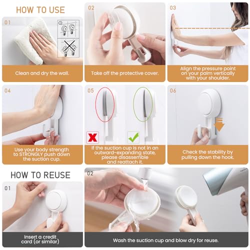 LEVERLOC Heavy Duty Suction Cup Shower Hooks 4 Pack, Damage-Free Shower Hangers for Inside Bathroom Wall, Powerful Vacuum Suction Towel Hooks, Loofah Holders, Easy to Install and Remove, White - color: White Hook, Round