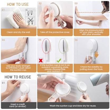 LEVERLOC Heavy Duty Suction Cup Shower Hooks 4 Pack, Damage-Free Shower Hangers for Inside Bathroom Wall, Powerful Vacuum Suction Towel Hooks, Loofah Holders, Easy to Install and Remove, White - color: White Hook, Round