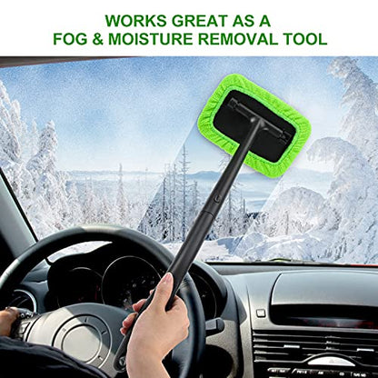 XINDELL Windshield Cleaning Tool, 22” Long Reach Car Window Cleaner with Ergonomic Handle & Microfiber Pads, No Streak Auto Glass Cleaner for Interior Windshield, SUV, Truck & Car Glass - size: 22 inch
