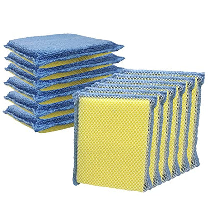 LOLA Microfiber Terry & Nylon Net Sponge Scrubber Pad, 12 Pack, Non Scratch 2-Way Cleaning, Gently Scrubs & Wipes Clean - size: 12 Pack, style: Microfiber Terry & Nylon Net Sponges