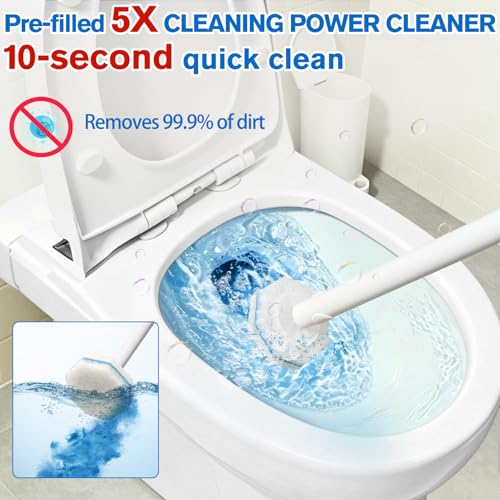 Toilet Brush and Holder Set - Disposable Toilet Bowl Wand Refills with Toilet Bowl Cleaners, Toilet Brush Set Includes 20 Refill Heads, Wand & Storage Caddy - 5X Cleaning Power - size: Starter Kit+20 Refill Heads