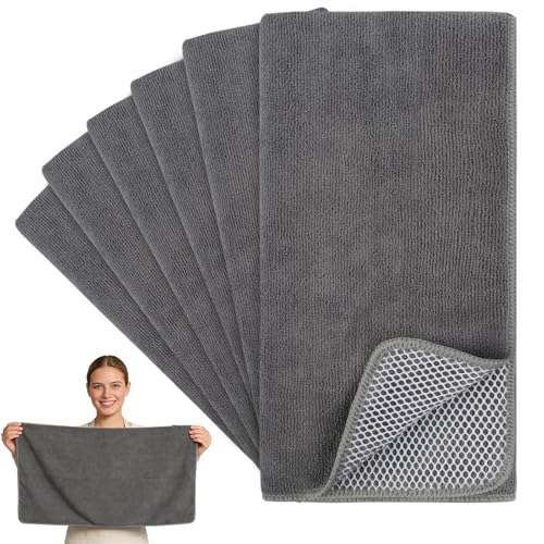 KinHwa Kitchen Washcloths for Dishes Absorbent Microfiber Dish Cloths Dish Towels for Kitchen Quick Dry Dish Rags with Poly Scour Scrub Side Ideal for Kitchen Cleaning (Gray, 15inchx25inch 6pack) - color: Gray, size: 15inchx25inch 6pack