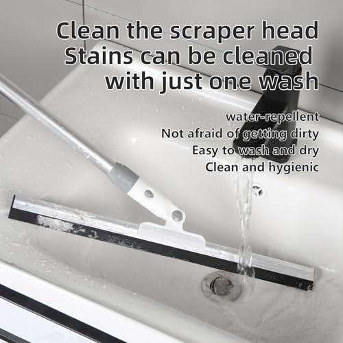 Floor Squeegee with 13.8" Silicone Blade and 52" Aluminum Handle, Water Squeegee Broom for Bathroom, Shower, Tile, Garage, Deck and Window Cleaning – LJGG (Gray/White)