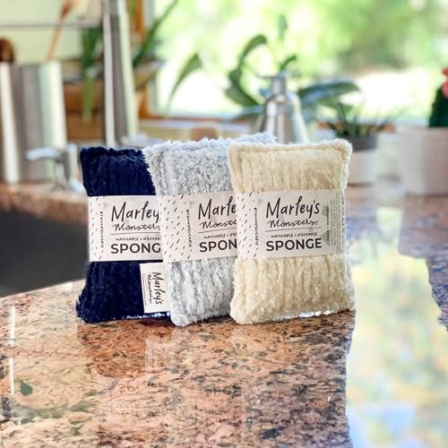 Marley's Monsters Chenille Washable Sponge – Reusable Eco-Friendly Kitchen Scrubber – Soft 100% Cotton Chenille & Recycled Foam – 3.5" x 5" Handmade in USA (Black) - color: Black