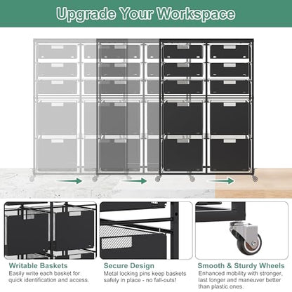 EasyPAG Rolling Storage Cart With 10 Drawers, Metal Craft Organizers And Storage Cart With Wood Tabletop, 30 Lbs Capacity Per Drawer For Home Office Classroom And Dorm, Black - size: 10 Drawers