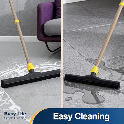 Yocada Floor Squeegee Scrubber Adjustable Telescopic Pole Heavy Duty Household Broom EVA Foam Blade for Garage Courtyard Shower Bathroom Floor Marble Glass Tile Water Foam Cleaning - size: 1 Count (Pack of 1)