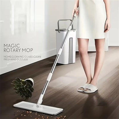 Mop and Bucket Set with AUTO Pump, 3-Zone Separate Dirty and Clean Water, Flat Mop and Bucket System with Wringer and Wheels, 2 Reusable Microfiber Pads, One-Touch Water Filling for Home Cleaning