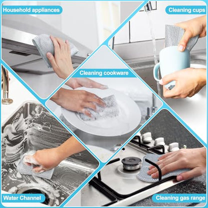 12 Pcs New Upgraded 3 Layers Non Scratch Wire Dishcloth, Multipurpose Wire Dishwashing Rags, Wet & Dry for Cookware, Sinks, Dishes, Stoves & Fireplaces (7.87 x 7.87-12pcs) - size: 7.87x7.87-12pcs