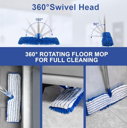 Microfiber Mops for Floor Cleaning, Dual-Sided Flip Mop for Wet & Dry Use, Adjustable Stainless Steel Handle (30.7"-56.7"),Suitable for Hardwood Floors, Laminate Floors, Kitchens and Tiled Surfaces