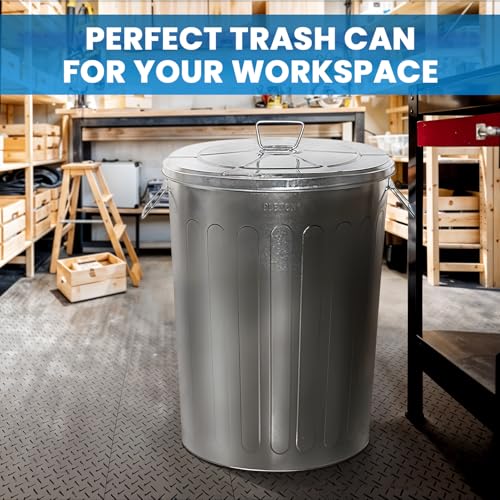 Plexon 20 Gallon Metal Trash Can with Lid Outdoor Large Trash Bin Galvanized Steel Garbage Can for Farm Garage Patio Ash Bucket Bird Seed Storage Can Heavy Duty Round Container, 2 Pack