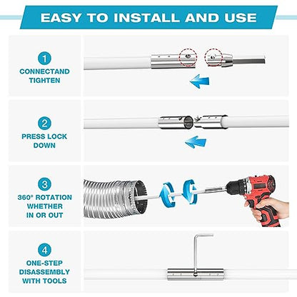 Sealegend 15 Feet Dryer Vent Cleaner Kit/Lint Remover/Upgraded Flexible Quick-Snap Brush with Drill Attachment/Fireplace Chimney Brushes for Easy to Clean/Cleaning Tool Use with or Without Power Drill - size: 15FT