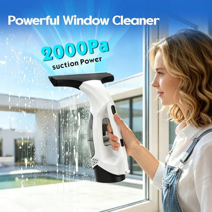 Window Vacuum Squeegee Cordless with Extension Pole 31-40", 2000Pa Window Cleaner Tool with 2200mAh & 150ml Dirty Water Tank, Reusable Cleaning Cloth Head, for Shower Door, High Window &Car Windshield