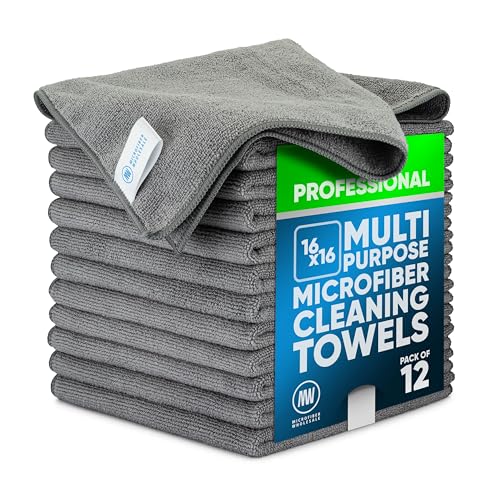MW Pro Microfiber Cleaning Cloth | Gray | 12 Pack | 16” x 16” | All Purpose Microfiber Towels - Clean, Dust, Polish, Scrub, Absorbent - color: Gray