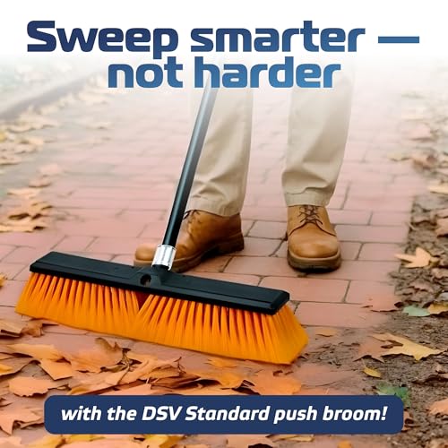 DSV Standard 18’’ Push Broom Outdoor Heavy Duty with 59.4’’ Long Handle, Industrial Broom with Stiff Bristles, Floor Broom for Cleaning Patio Garage Shop Deck Concrete Wood Stone Tile Floor