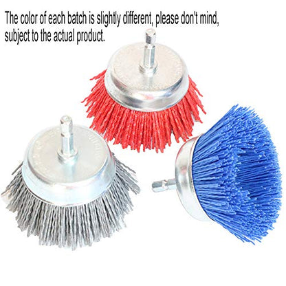 FPPO 3Pcs 3 Inch Assorted Cup Brushes Abrasive Wire Nylon Cup Brush for Drill,Grit 80 120 320 with 1/4" Shank,Rotary Brushes for Machines - style: mix3pcs