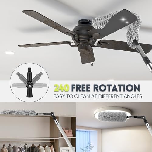 【Upgrade Anti Rotation 】 36ft High Reach Duster Kit,5-36ft Lightweight Aluminum Alloy Extension Rod,7-Piece Set,210° Steering Head Clean Various Angle,for Cleaning Ceiling,High Wall - size: 30FT