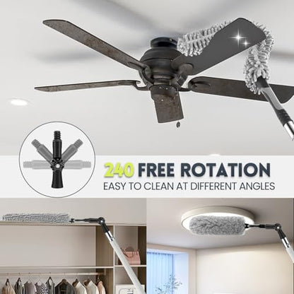 【Upgrade Anti Rotation 】 36ft High Reach Duster Kit,5-36ft Lightweight Aluminum Alloy Extension Rod,7-Piece Set,210° Steering Head Clean Various Angle,for Cleaning Ceiling,High Wall - size: 30FT