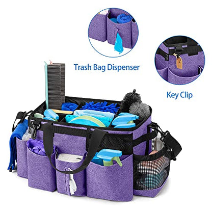 LoDrid Wearable Cleaning Caddy Bag with 4 Foldable Dividers, Cleaning Supply Tote for Cleaning Supplies, Cleaning Organizer with Shoulder Strap and Side Handles for Cleaners & Housekeepers, Purple - color: Purple
