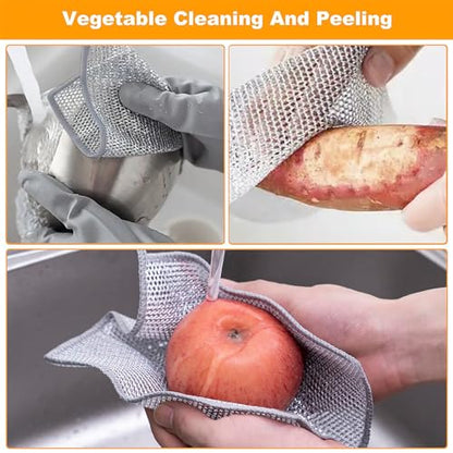 10 Pack Reusable Steel Wire Scrub Cloths, Heavy-Duty Double-Layer Cleaning Pads for Kitchen, Dishes, Oven & Sink - color: 10 Pairs of Double-layer Cloths