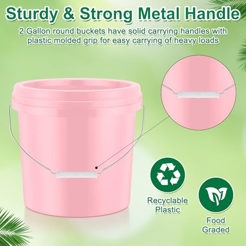 Tioncy 10 Pcs 2 Gallon Plastic Bucket with Lid Heavy Duty 2 Gallon Bucket Pail with Lid Handle for Storage Container Home Household Cleaning (Light Pink) - color: Light Pink