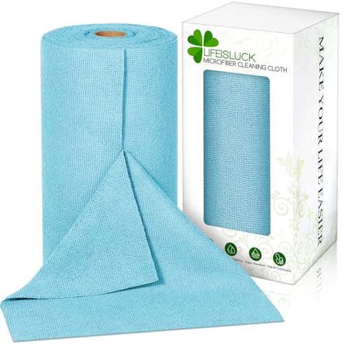 65 Pack Microfiber on a Roll Tear Away Towel, 10" x 10" Reusable Washable Microfiber Cloths Paper Towels Roll Absorbent Rag for Car Kitchen Cleaning - color: Blue, style: 65 PCS