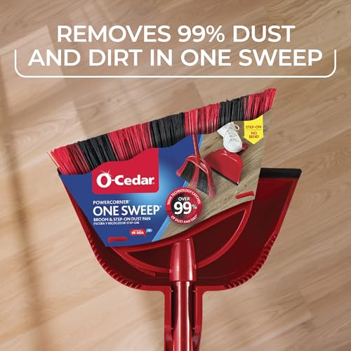 O-Cedar One Sweep Broom & Step-On Dustpan Set | Patented Wave Bristles Remove Over 99% of Dirt in One Pass | Lightweight & Quiet for Pet-Friendly Cleaning - size: PowerCorner One Sweep Broom