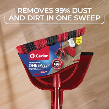 O-Cedar One Sweep Broom & Step-On Dustpan Set | Patented Wave Bristles Remove Over 99% of Dirt in One Pass | Lightweight & Quiet for Pet-Friendly Cleaning - size: PowerCorner One Sweep Broom