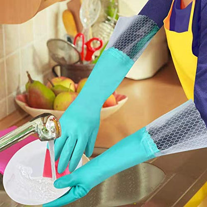 Elgood Reusable Long Dishwashing Cleaning Gloves with Latex Free, Long Cuff,Cotton Lining,Kitchen Gloves 2 Pairs,Purple+Blue Large - color: Long Cuff-purple+blue, size: Large (Pack of 2)