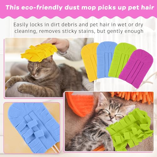 Zubebe 12 Pcs Duster Refill Reusable Fleece Duster Refills Feather Flat Dusters Multi Surface Washable Cleaning Pads Tools for Home, Blinds, Car, Pet, Furniture, Fans (Red,Yellow,Green,Blue) - color: Red, Yellow, Green, Blue