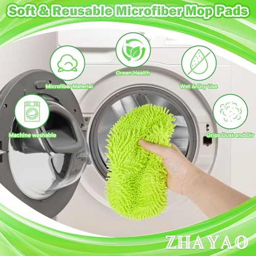 Reusable 100% Chenille Mop Pads Compatible with Swiffer Sweeper, Wet and Dry Flat mop Cover, 3 Pack Washable Pads for Surface/Hardwood Floor Cleaning - color: Fluorescent Green 3 Pack