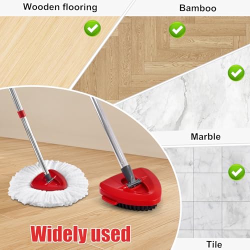 Spin Mop Replacement Handle, 2 Pack Mop Head&Base Scrub Brush 4-Section 30-to-58 inch Mop Replacement Stick Compatible with Ocedar Mop Handle for Easy Wring Mop Refills - size: White