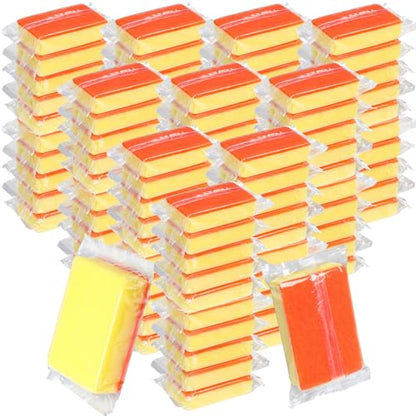 Tioncy 100 Pcs Individually Wrapped Sponges Bulk Kitchen Orange Non Scratch Scrub Sponges Dual Sided Cleaning Scrubber for Household Washing Dishes, Pots, Pans, Sinks, Stoves, Appliances, Car, Bike - color: Orange