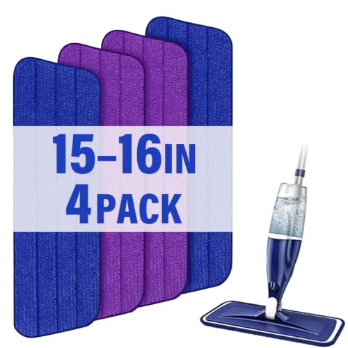 16.5" Microfiber Mop Pads Refills, 4 Pack Reusable Replacement Heads | reusable wet mop refills, machine washable for 14-16 inch spray mops, hardwood floors, dust cleaning & scrubbing - color: 16"bluepurple*4