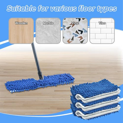 4 Pack Mop Heads Replacements Compatible with O-cedar Dual-Action Flip Mop,Microfiber&Chenille Mop Replace Head for Dry/Wet Use,Double-sided,Reusable and Washable Dust Mop Refills for Floor Cleaning | Double-sided flat mop pads, microfiber and chenille ma