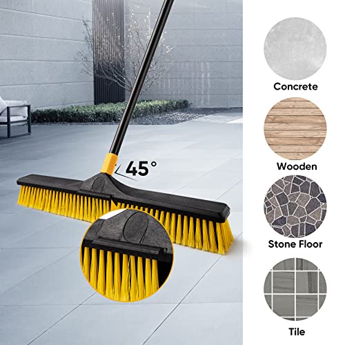 Yocada 24 inch Push Broom Brush Stiff Bristles Heavy-Duty Outdoor Commercial for Cleaning Bathroom Kitchen Patio Garage Deck Concrete Wood Stone Tile Floor 65.3inch Long Handle 2PCS