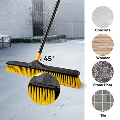 Yocada 24 inch Push Broom Brush Stiff Bristles Heavy-Duty Outdoor Commercial for Cleaning Bathroom Kitchen Patio Garage Deck Concrete Wood Stone Tile Floor 65.3inch Long Handle 2PCS