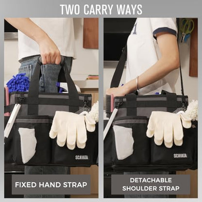 SCAVATA Compact Wearable Cleaning Caddy, Small Cleaning Caddy Supplies Organizer with Handle & Shoulder Straps for Housekeepers, Under Sink & Car Cleaning Tool Organizers Bag (DarkGrey) - color: DarkGrey