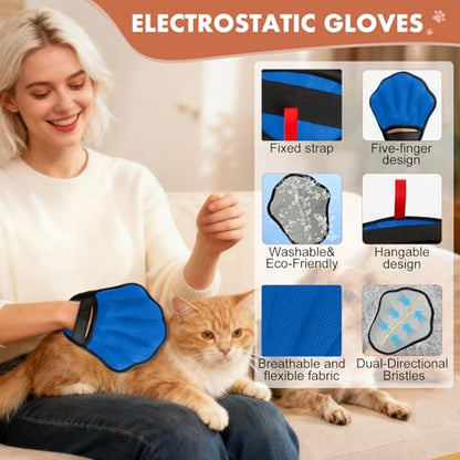 Pet Hair Removal Glove, Electrostatic Pet Hair Remover Glove for Cats & Dogs, Hair Remover Tools for Couch, Carpet, Clothing, Car Seat - Upgraded Five-Finger, Reusable，DodgerBlue+LightGray - color: DodgerBlue+LightGray