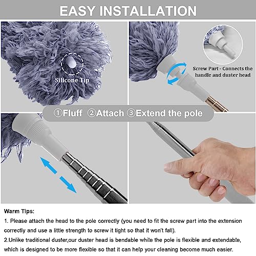 DELUX Microfiber Feather Duster Extendable Duster with 100 inches Extra Long Pole, Bendable Head & Long Handle Dusters for Cleaning Ceiling Fan, High Ceiling, Blinds, Furniture & Cars - color: White